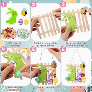 Kit de bricolage pour Pâques : Lapin en bois, œuf, abeille, papillon, ornements avec fleurs artificielles et bâtonnets - Product Image 3