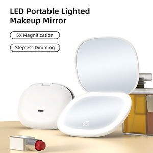 Gương trang điểm nhỏ gọn có thể sạc lại đèn LED hai mặt độ phóng đại 5X gương mỹ phẩm cầm tay với thiết kế hình bầu dục - Product Image 2