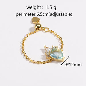 महिलाओं के लिए डेंटी चपरासी कट एक्वामरीन एडजस्टेबल चेन रिंग के लिए उपहार अंगूठी - Product Image 2