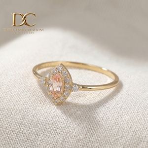Bague de luxe en or jaune massif 14 carats avec diamant de laboratoire et saphir Padparadscha pour femme, certifiée IGI, alliance de mariage - Product Image 3