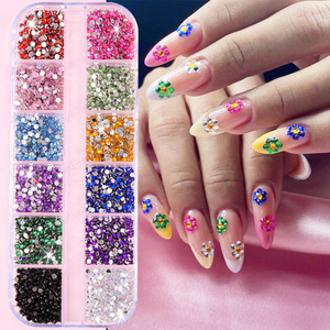 Breloques florales 3D pour nail art, 12 couleurs, strass de 3 mm, perles caviar, cristaux en plastique, décoration d'ongles DIY, boîte cadeau pour femmes - Product Image 3