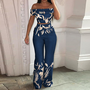 Expédition Rapide – Nouvel <span class=keywords><strong>Ensemble</strong></span> Décontracté Deux Pièces Élégant d'Été pour <span class=keywords><strong>Femme</strong></span> : Haut Imprimé Épaules Dénudées et Pantalon Taille Haute Ample – MOQ 1 - Product Image 2
