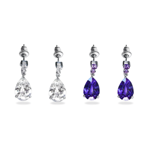 Boucles d'oreilles goutte d'eau en améthyste, argent 925 plaqué rhodium, sertissage griffe, classiques, pour femme, mariage, cristal - Product Image 1