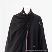 Ensemble deux pièces maxi ample et élégant noir grande taille avec broderies, robe hijab, abaya simple à manches longues en polyester avec broderies lourdes