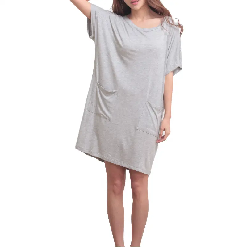 Удобный бамбуковый тканевый Карманный наряд для сна на заказ, футболка, ночные футболки, женская одежда для сна, пижамное платье, одежда для отдыха для женщин
