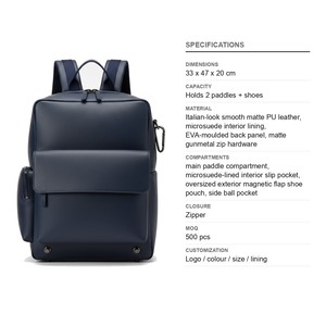 Structured Italian-PU Pickleball <b>Backpack</b> with Magnetic Shoe Pouch Holds 2 Paddles Italian-Look Smooth Custom Logo Wholesale - Product Image 6