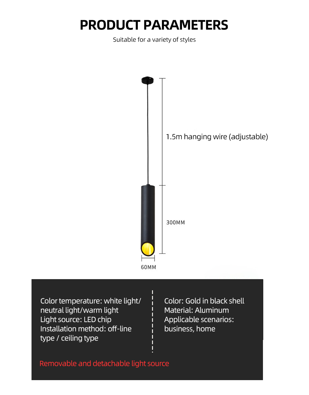 High quality Bar Black Chandeliers Fixture Rustic Vintage Lamp 7w Led tube spotlight Pendant Light