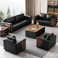 Ensemble de canapés de bureau modernes en cuir 3+2+1 places, canapé de réception exécutif avec table basse et accoudoirs en bois, mobilier de bureau de direction