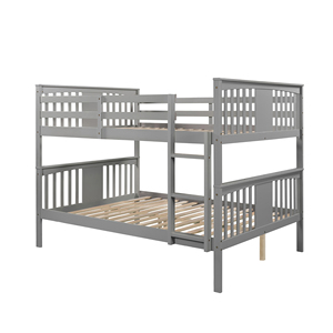 Full Over Full <b>Bunk</b> <b>Bed</b> With Ladder Gray Bedroom Guest Room Furniture - Product Image 4