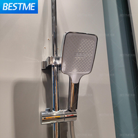 Ensemble de douche de salle de bain en laiton massif 4 fonctions avec douchette à main, commande à touches piano, étagère pratique et jets de massage, incluant des pommes de douche effet pluie