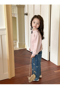 Jeans a Gamba Larga con Stampa a Fiocco per Bambine, <span class=keywords><strong>Vita</strong></span> <span class=keywords><strong>Alta</strong></span> e Vestibilità Comoda - Product Image 6