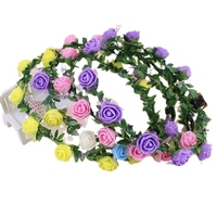 Couronne de fleurs LED blanc chaud avec 10 lumières féeriques en fil de cuivre pour mariage, mariée, douche nuptiale, anniversaire, accessoire de fête