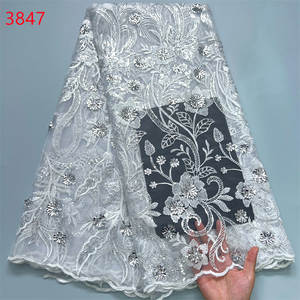 ผ้าลูกไม้ฝรั่งเศสคุณภาพสูง 3847 ประดับเลื่อม 5 หลา ผ้าลูกไม้ตาข่ายหรูหราปี 2024 ผ้าลูกไม้แอฟริกันสำหรับชุดแต่งงานผู้หญิงแบบไนจีเรีย - Product Image 2