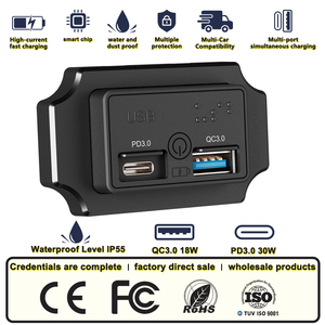 Chargeur de voiture USB double à charge rapide avec interrupteur tactile plat 24 V, ports USB-A et Type-C, prise de charge pour voiture - Product Image 2
