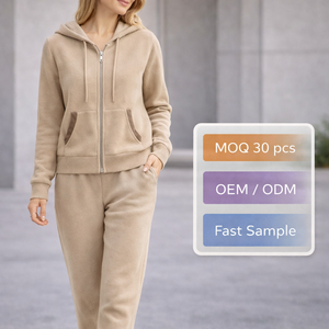 Set Casual da <span class=keywords><strong>Donna</strong></span> con Cappuccio e Zip, Pantaloni Lunghi, Tuta Traspirante in Due Pezzi, Logo Personalizzato, Produttore OEM - Product Image 1