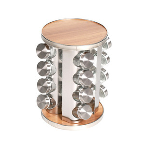 Wooden <b>Top</b> Square Rotating Spice Rack Organizer for Countertop - Product Image 2