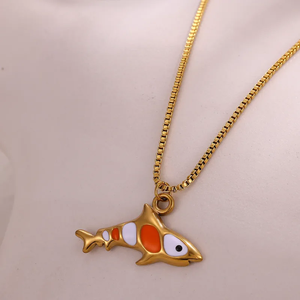 Stainless Steel Colorful <b>Shark</b> <b>Necklace</b> for Women Creative Unique Design Collarbone Chain Trendy Unisex Fashion Jewelry - Product Image 3