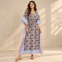 Robe longue bohème pour femme en coton tissé 100 %, imprimé floral, col en V, respirante, paréo de plage, coupe ample