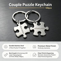 Porte-clés puzzle en acier inoxydable avec impression UV, lot de deux pièces, pour cadeau de Saint-Valentin, vente en gros, breloque souvenir