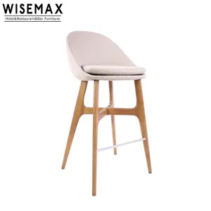 WISEMAX 가구 도매 현대 패브릭 시트 단단한 나무 바 의자 가구 단단한 나무 높은 바 의자 현대 디자인 바 차이