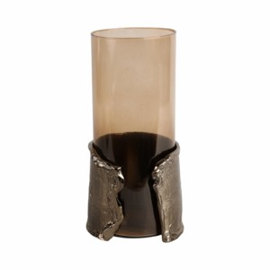 Portacandele in Vetro Ornamentale con Base in Metallo, Candelabro Contemporaneo per Candele a Colonna, Centrotavola - Product Image 1
