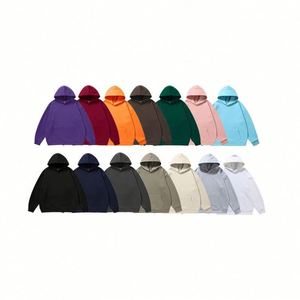 H5405 Wholesale Custom 380 GSM Cotton Blends <b>Drop</b> Shoulder Blank Hoodies Oversized Plain Men's Hoodies - Product Image 4