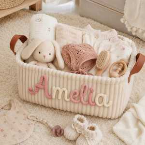 Cesta de Corduroy Personalizada con Nombre Tejido, Caja de Almacenamiento para Pañales, Regalos para Fiestas, Gran Capacidad - Product Image 2