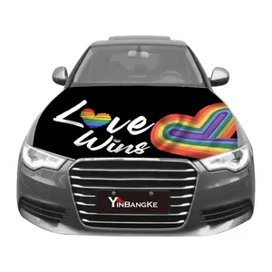 מותאם אישית 2024 Lgbtq הומו בנדרה קשת דגלים של גאוות LGBT דגל מכסה מנוע לרכב כיסוי מתיחה