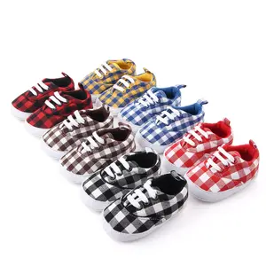 Baby Boys Girls Grid Lace Up Canvas Sneakers Soft Sole InfantOxford Loafers Anti-Slip Toddler Wedding Uniform Dress Shoes