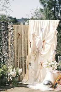 ผ้าม่านประดับโบว์ตกแต่งแบบสวยหวานม่านจีบสำหรับงานแต่งงานงานแต่งงานทำจากผ้าไหมแบบแขวน - Product Image 4