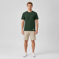 Heren T-shirt met ronde hals, katoenen T-shirt, effen kleur, T-shirt met korte mouwen, casual basistop, gebreide stof, bosgroen