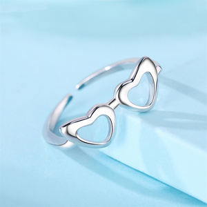 Mode Simple réglable 925 en argent Sterling <span class=keywords><strong>amour</strong></span> coeur amusant lunettes de soleil anneau ouvert pour les femmes vêtements quotidiens bijoux - Product Image 3
