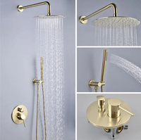 Ensemble de robinetterie de douche murale en laiton, finition or brossé, avec pommeau de pluie rond et jets de massage, à encastrer - Vente chaude