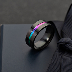 แหวนผู้ชายสีดำ<span class=keywords><strong>ลาย</strong></span>รุ้ง แหวนสแตนเลสสตีล เครื่องประดับแฟชั่น แหวนมินิมอล - Product Image 4