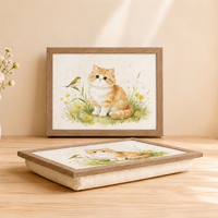 Plateau de lit en bois MDF avec cadre en noyer et chêne, à faible MOQ, pour chambre, petit-déjeuner, dîner, genoux, canapé, bureau, avec coussin