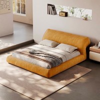Lit King Size en Tissu Orange avec Cadre en Bois Massif pour Chambre à Coucher, Appartement, Hôtel, Projet