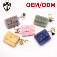 Mini porte-monnaie en fausse fourrure douce avec fermoir à pression, petite pochette de rangement, porte-clés à pompon, breloque de sac à main pour filles, usage quotidien