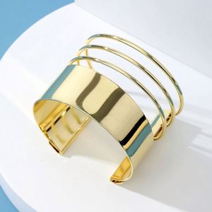 European American Style Women's Multi-Layer Alloy Cuff <b>Bracelet</b> Gold Plated <b>Red</b> Glossy Geometric Large Area Bohemian Style - Product Image 4