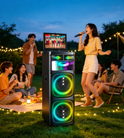 Machine de karaoké portable en plastique 2026 avec écran pliable, double woofer, grande puissance, lumière LED RGB, enceinte de fête pour la maison et l'extérieur