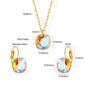 Juego de Joyería de Acero Inoxidable Personalizado al por Mayor, Collar y Aretes con Baño de Oro de 18K y Diamantes de Colores para Mujer - Product Image 2