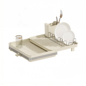 Escurridor de Platos Moderno, Ajustable y Extensible, de Plástico y Metal, para Ahorrar Espacio en la Encimera de la Cocina, Plegable, con Cesta para Cubiertos Extraíble - Product Image 1