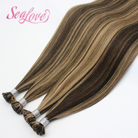 Extensions de cheveux humains Remy à pointe plate, double épaisseur, kératine, pointe en K, lisses et douces, pré-collées