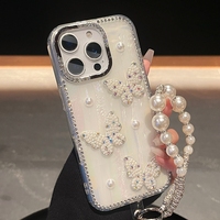 Coque de téléphone en silicone scintillante pour iPhone 16 15 14 13 12 11 Pro Max Plus, protection antichoc avec perles et papillons