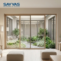 Porte coulissante robuste Sayyas S220-slim, en bois recouvert d'aluminium, intérieur moderne, double vitrage en verre trempé, pour hôpital, hôtel
