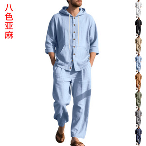 Nuovo arrivo da <span class=keywords><strong>uomo</strong></span> <span class=keywords><strong>camicia</strong></span> <span class=keywords><strong>e</strong></span> <span class=keywords><strong>pantaloni</strong></span> Casual da spiaggia con cappuccio a maniche lunghe con motivo solido per la primavera autunno - Product Image 6