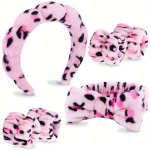 Ensemble de bandeaux en polaire corail effet nuage avec nœud et bracelet, bandeau à couronne haute pour le lavage du visage, le maquillage, le spa, les mariages et comme cadeau pour demoiselles d'honneur - Product Image 5