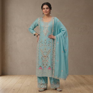 Women Pure Heavy Chinnon Silk Top&Bottom With Heavy Embroidery Sequin Work Floor Length Traditional Indian Pakistani Clothing - Product Image 1