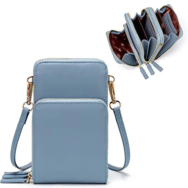 High Quality PU Leather Crossbody Cell Phone Purse Messenger Shoulder Handbag Wallet with Credit Card Slots