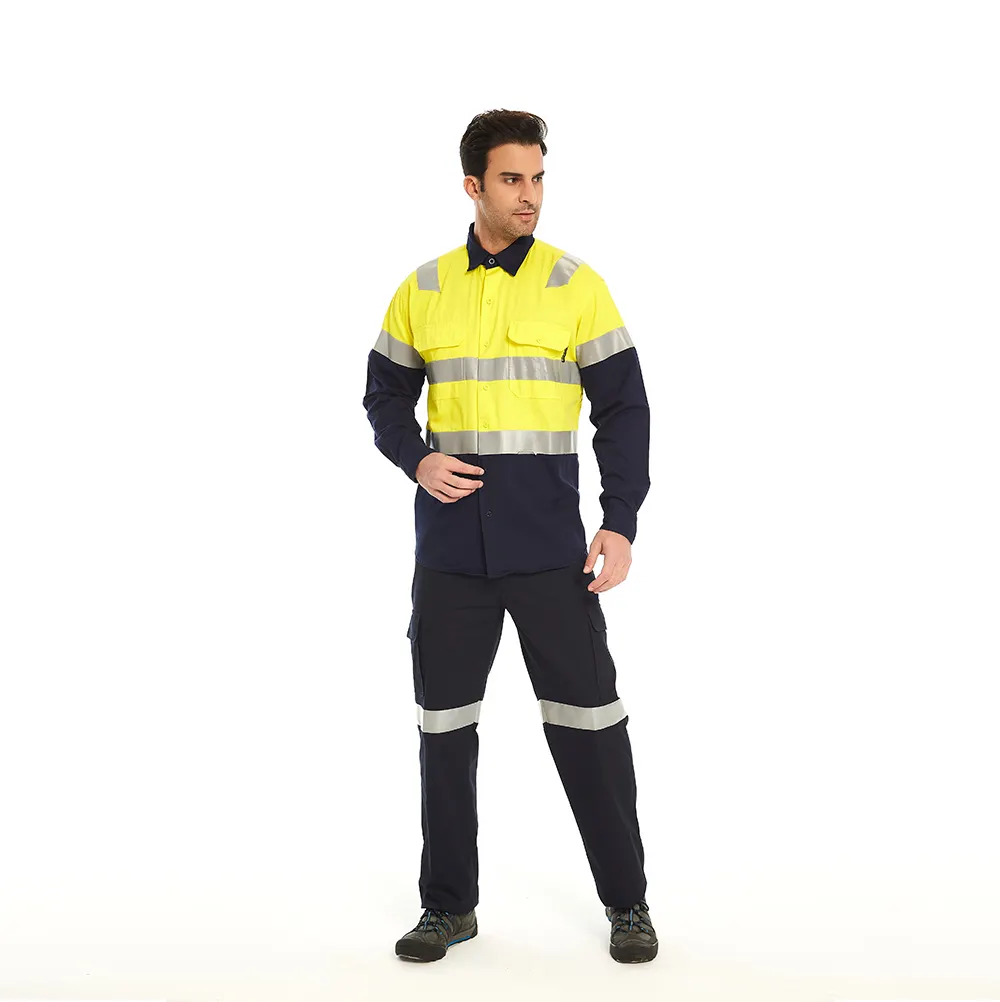 Ropa de trabajo de seguridad de alta visibilidad personalizada, Tops reflectantes, pantalones, conjuntos de uniformes, ropa de trabajo de construcción al aire libre de alta visibilidad