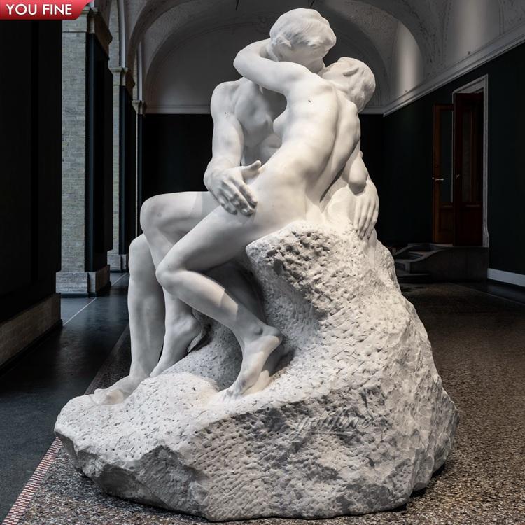 Rodin Eternal Spring White Marble Kissing Statue - Elegant